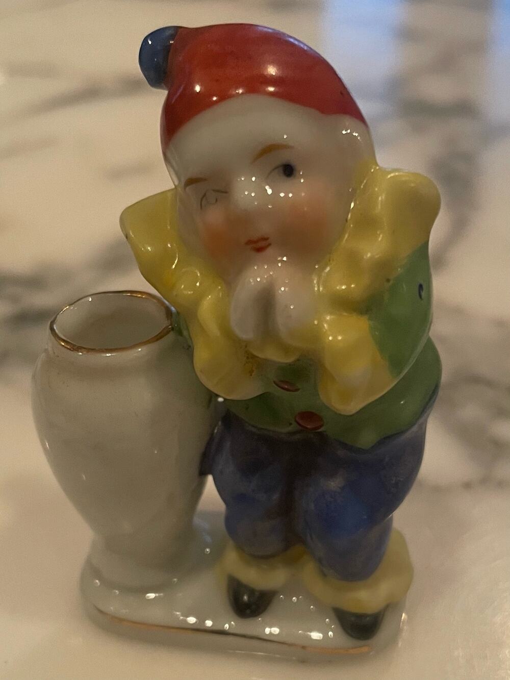 Occupied Japan 1940ish - Porcelain Recreation of Jester w/vase, 3-4", A05